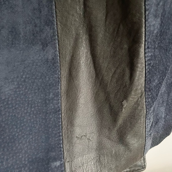 VINTAGE LEATHER SUEDE STRIPED TRENCH COAT LONG JACKET WESTERN BIKER UNISEX M L - Picture 11 of 11